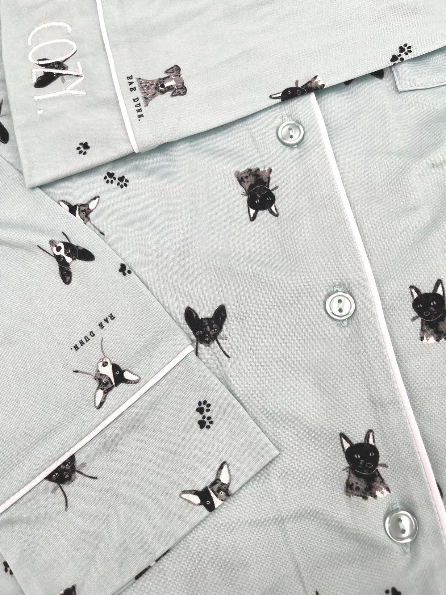 RAE DUNN Women's Long Sleeve Notch Collar Top and Pants Set Recycled, Puppy Blue, XL