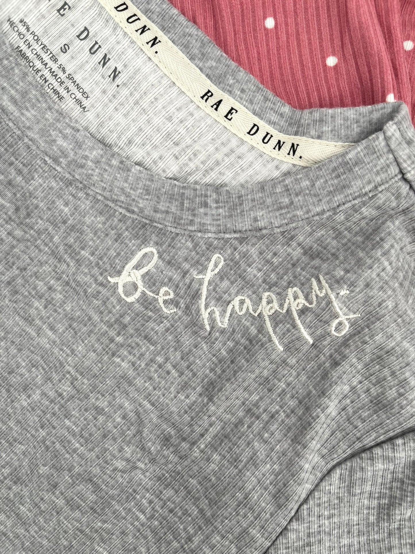 Women's "BE HAPPY" 2-Piece Short Sleeve Top and Wide Leg Ribbed Pants Pajama Set