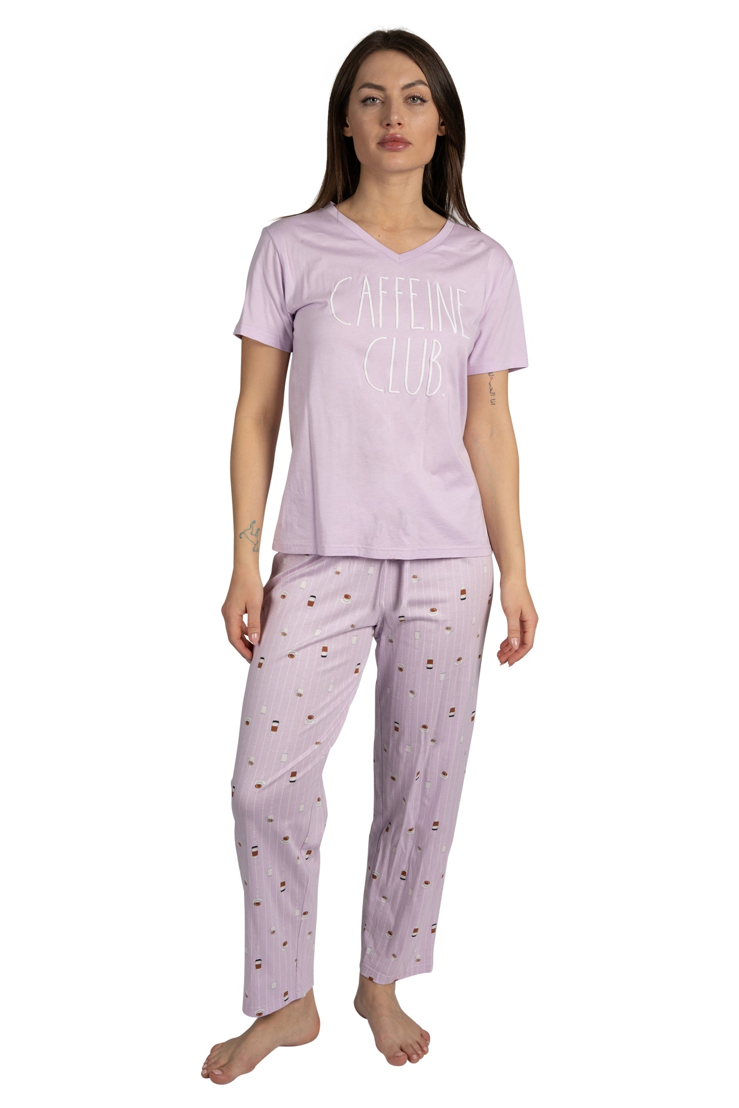 Women's "CAFFEINE CLUB" 2-Piece Short Sleeve Top and Pants Pajama Set