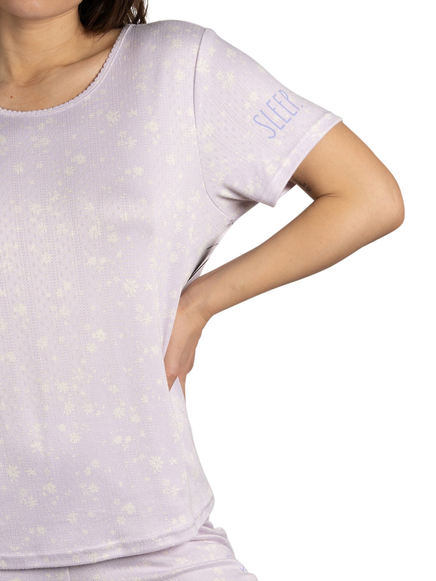 Women's "Sleep" Short Sleeve Shirt and Shorts Soft Pointelle Pajama Set