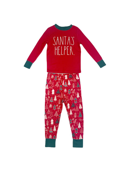 Kids "SANTA'S HELPER" Long Sleeve Top and Jogger Pajama Set - Rae Dunn Wear - B Pant Set