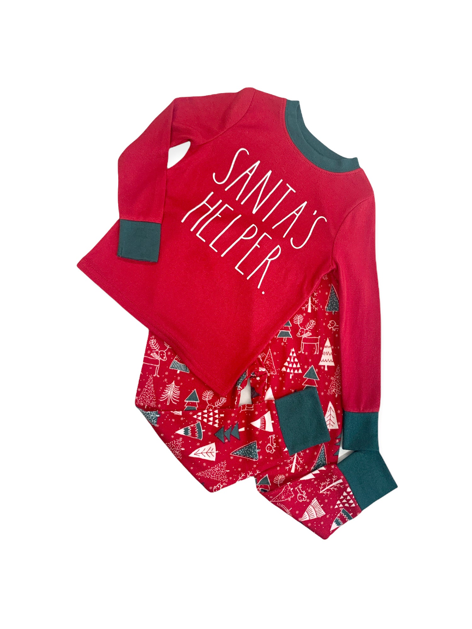 Kids "SANTA'S HELPER" Long Sleeve Top and Jogger Pajama Set - Rae Dunn Wear - B Pant Set