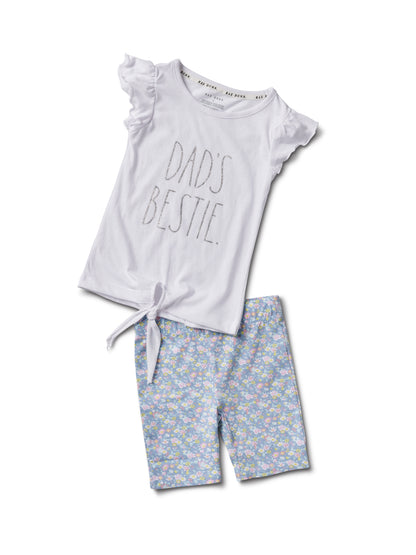 Girls "DAD'S BESTIE" Ruffle Sleeve Tank and Elastic Waistband Short Set - Rae Dunn Wear - G A Shorts Set