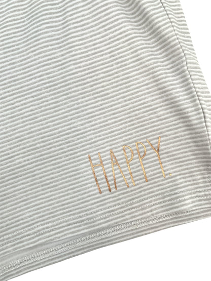 RAE DUNN Women's 2-Pack Drawstring Shorts Recycled, Petal Stripe and HAPPY Mini Stripe, M