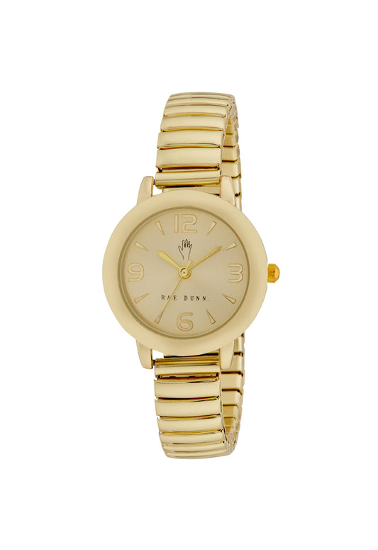 HEATHER Round Face Expandable Bracelet Watch in Gold, 30mm - Rae Dunn Wear - Watch