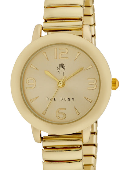 HEATHER Round Face Expandable Bracelet Watch in Gold, 30mm - Rae Dunn Wear - Watch