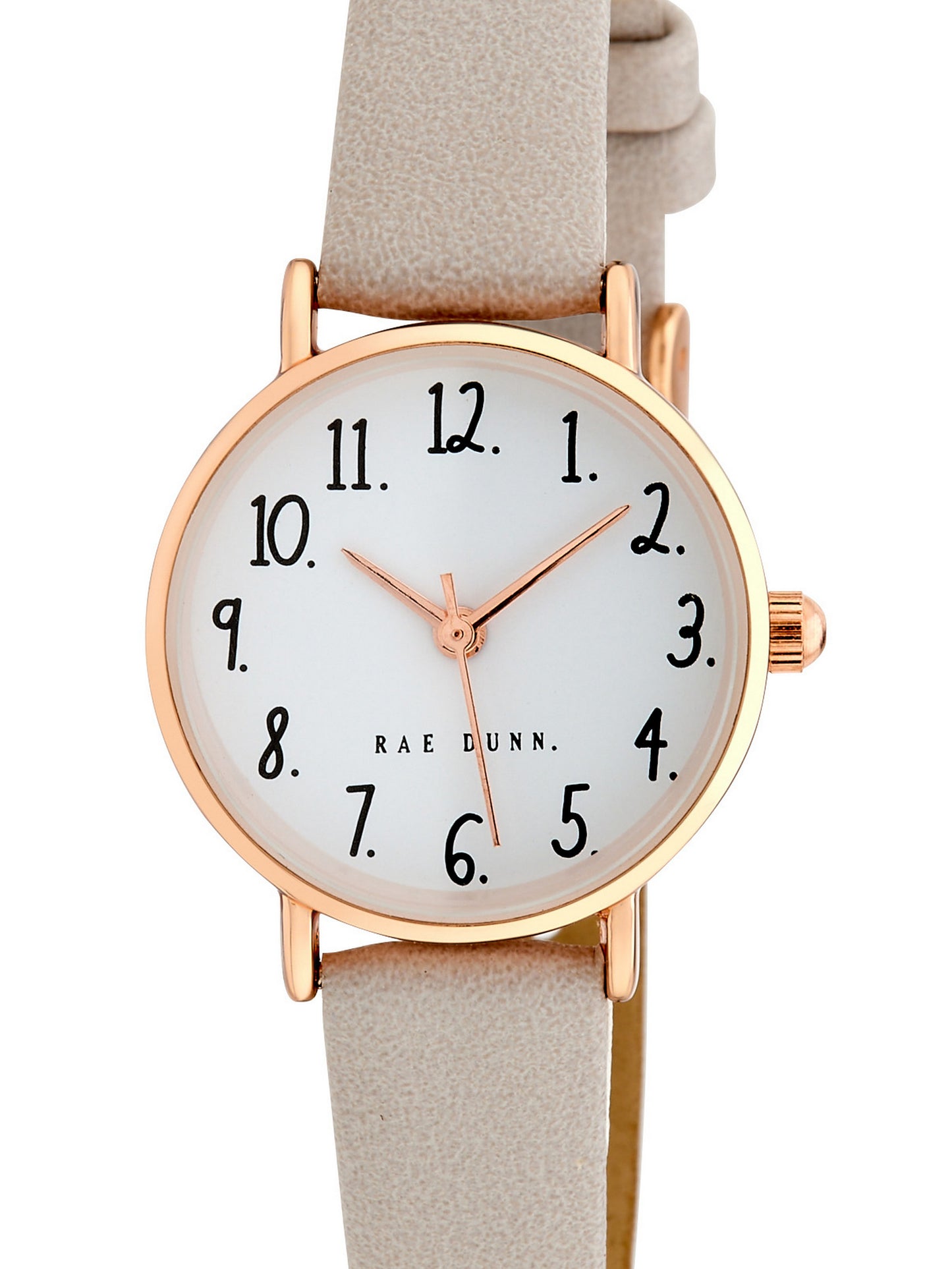 MEGAN Round Face Vegan Leather Strap Watch in Taupe with Rose Gold, 26mm - Rae Dunn Wear - Watch