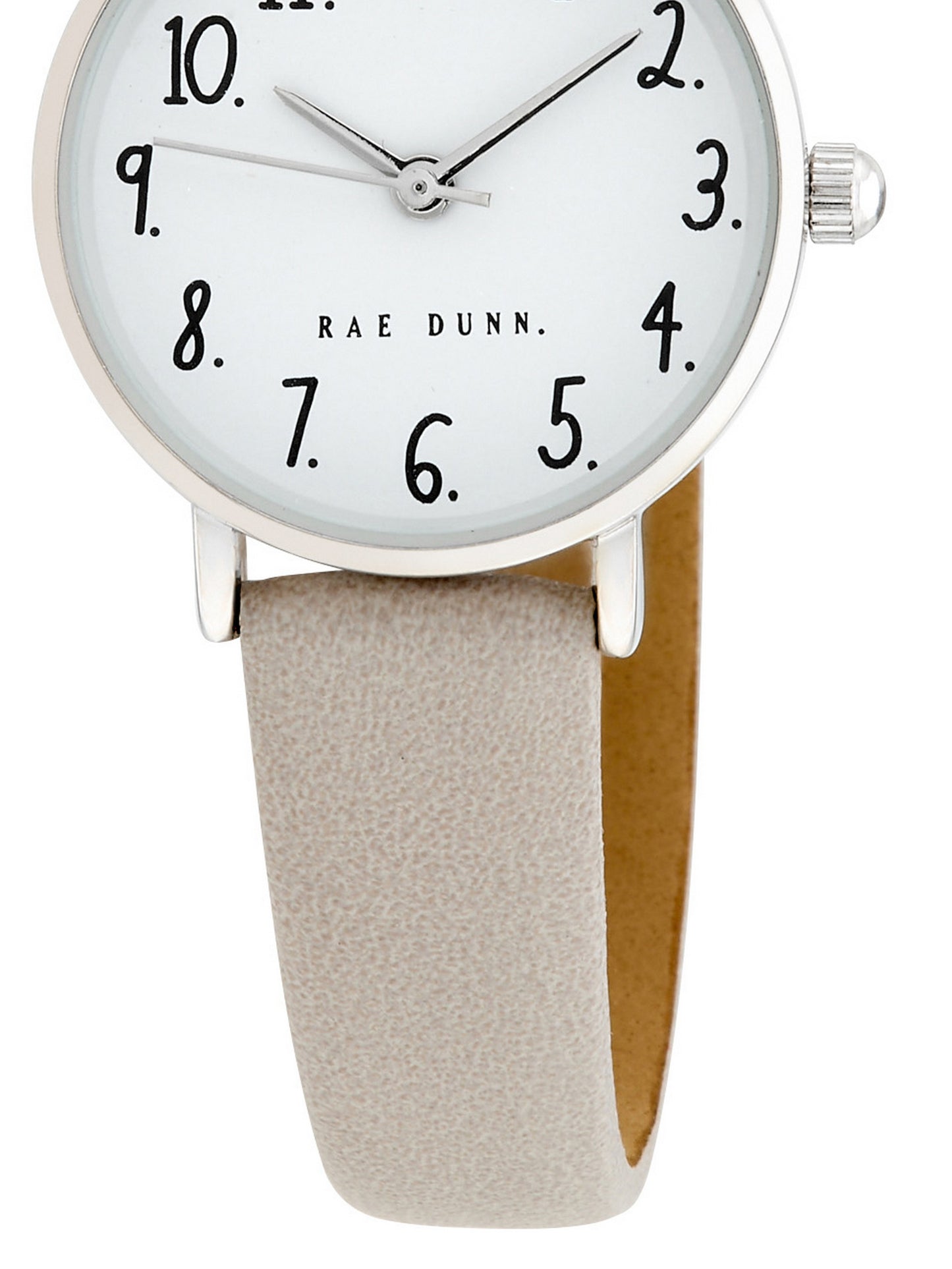 MEGAN Round Face Vegan Leather Strap Watch in Taupe with Silver, 26mm - Rae Dunn Wear - Watch