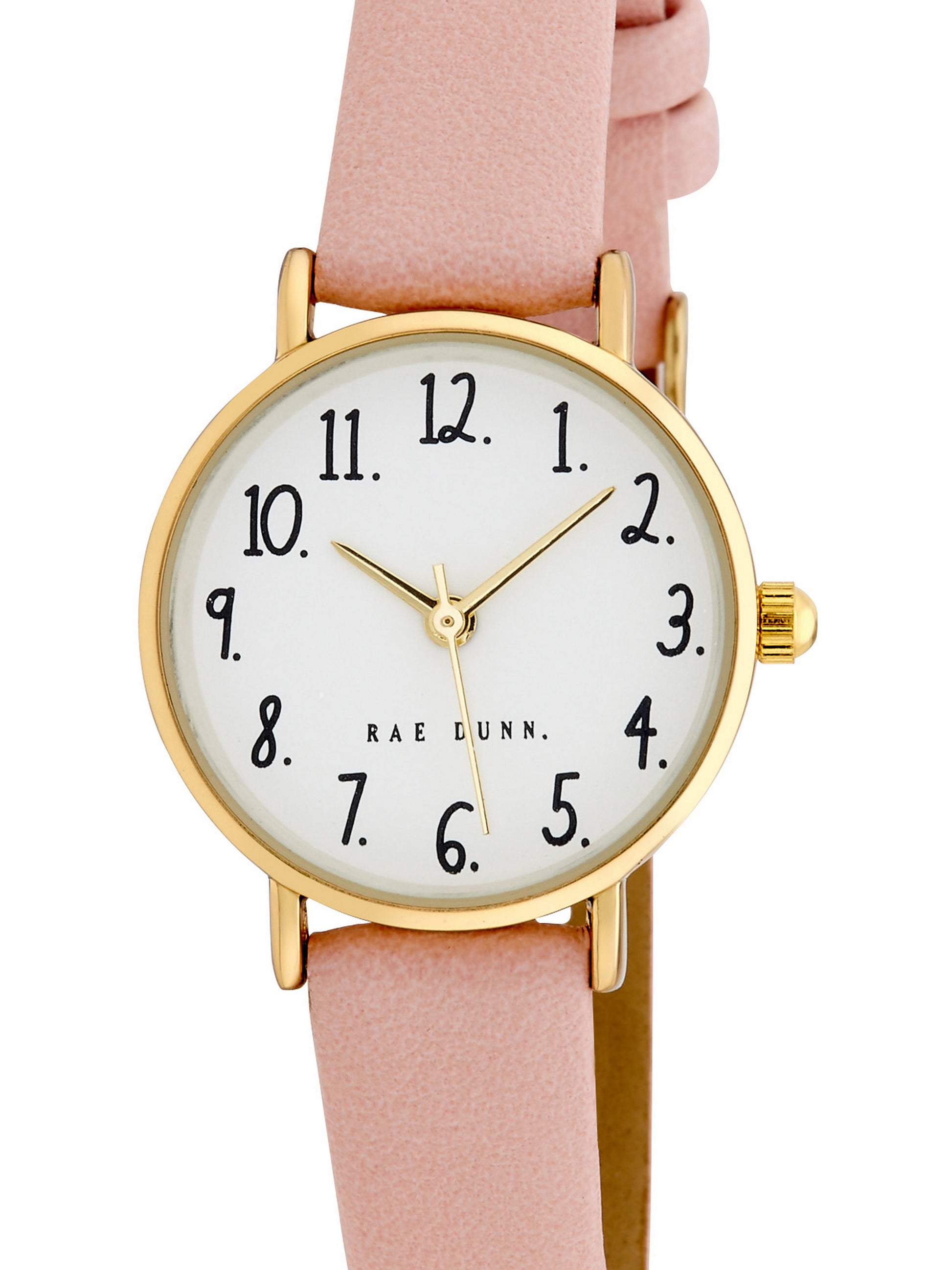 MEGAN Round Face Vegan Leather Strap Watch in Pink with Gold, 26mm - Rae Dunn Wear - Watch