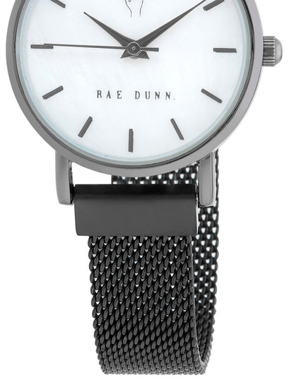 TARA Small Round Face Mesh Bracelet Watch in Black, 29mm - Rae Dunn Wear - Watch