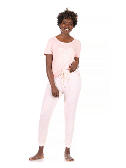 Women's "MOM LIFE" Short Sleeve Top and Drawstring Jogger Pajama Set - Rae Dunn Wear - W Pants Set