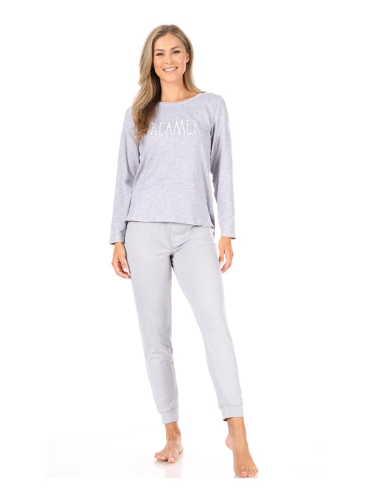 Women's "DREAMER" Long Sleeve Top and Jogger Pajama Set - Rae Dunn Wear - W Pants Set