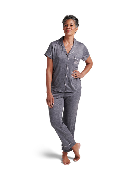 Women's "DREAM" Short Sleeve Notch Collar Top and Pant Pajama Set - Rae Dunn Wear - W Pants Set