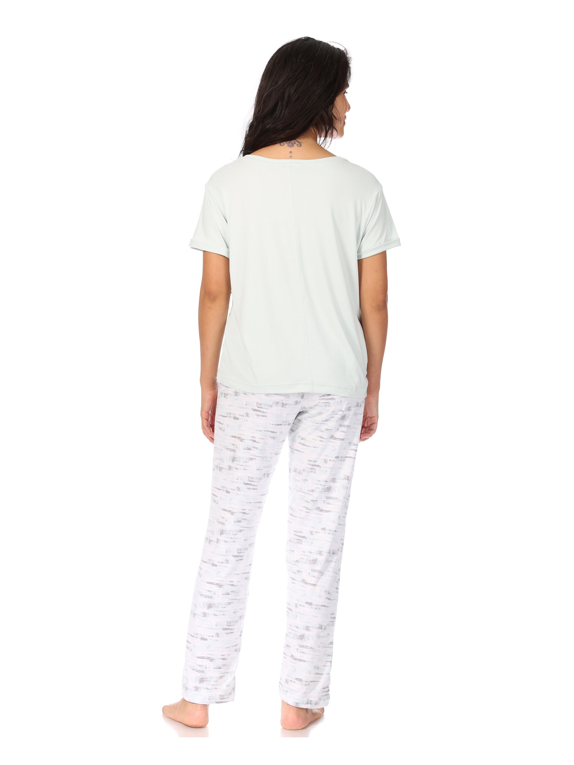 Women's "GOOD VIBES" Short Sleeve Top and Drawstring Pant Pajama Set - Rae Dunn Wear - W Pants Set