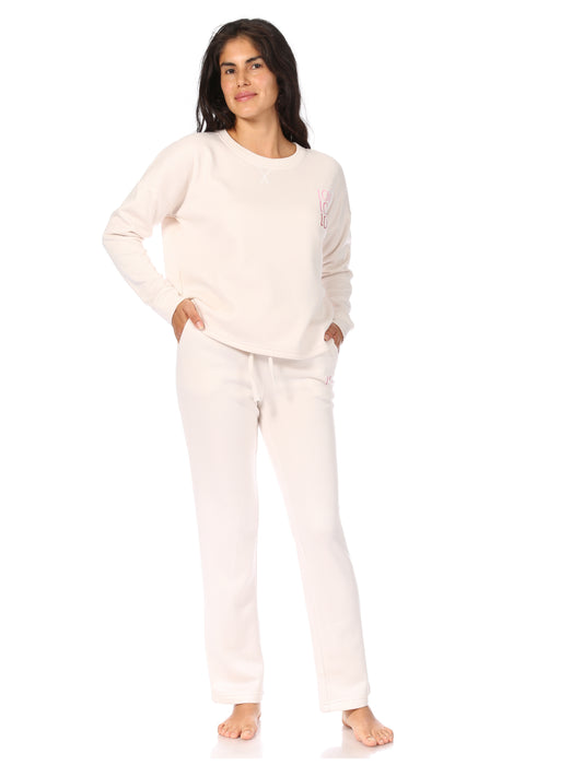 Women's "LOVE LOVE LOVE" Long Sleeve Pullover Sweatshirt and Drawstring Sweatpants Lounge Set - Rae Dunn Wear - W A Pants Set