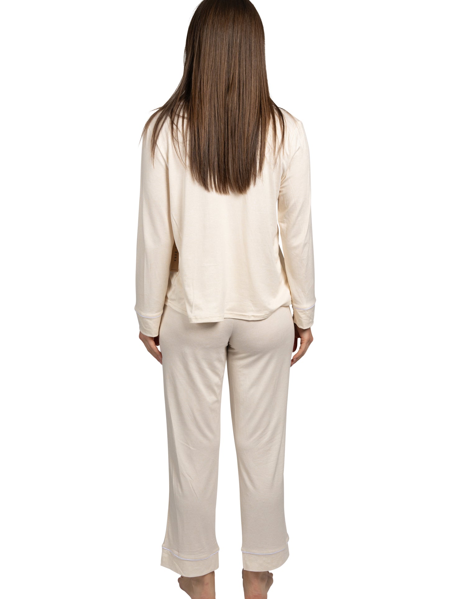 RAE DUNN Women's Long Sleeve Notch Collar Top and Pants Set Recycled, COFFEE PLEASE Oatmeal Heather, XL