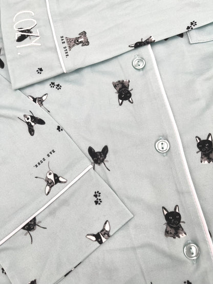 RAE DUNN Women's Long Sleeve Notch Collar Top and Pants Set Recycled, Puppy Blue, XL