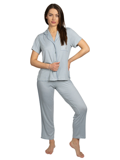 Women's "DREAM LAND" 2-Piece Short Sleeve Notch Collar Top and Pants Pajama Set