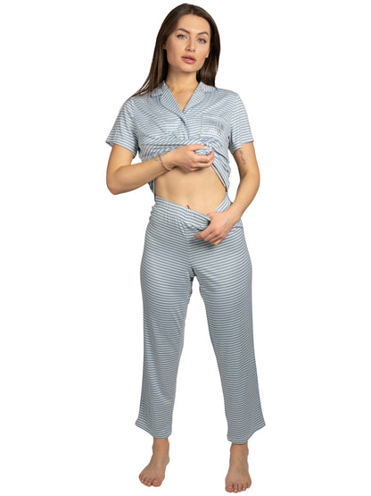 Women's "DREAM LAND" 2-Piece Short Sleeve Notch Collar Top and Pants Pajama Set