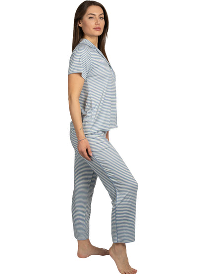 Women's "DREAM LAND" 2-Piece Short Sleeve Notch Collar Top and Pants Pajama Set