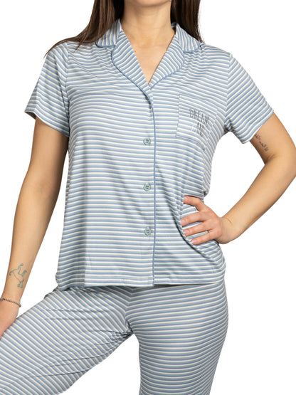 Women's "DREAM LAND" 2-Piece Short Sleeve Notch Collar Top and Pants Pajama Set