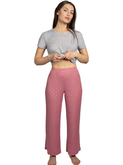 Women's "BE HAPPY" 2-Piece Short Sleeve Top and Wide Leg Ribbed Pants Pajama Set