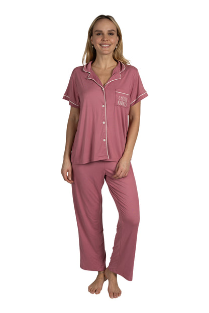 Women's "CHOOSE KINDNESS" 3-Piece Pajama Set Short Sleeve Notch Collar Top, Shorts, and Comfy Pants Pj Set