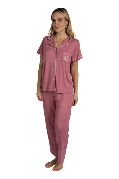 Women's "CHOOSE KINDNESS" 3-Piece Pajama Set Short Sleeve Notch Collar Top, Shorts, and Comfy Pants Pj Set