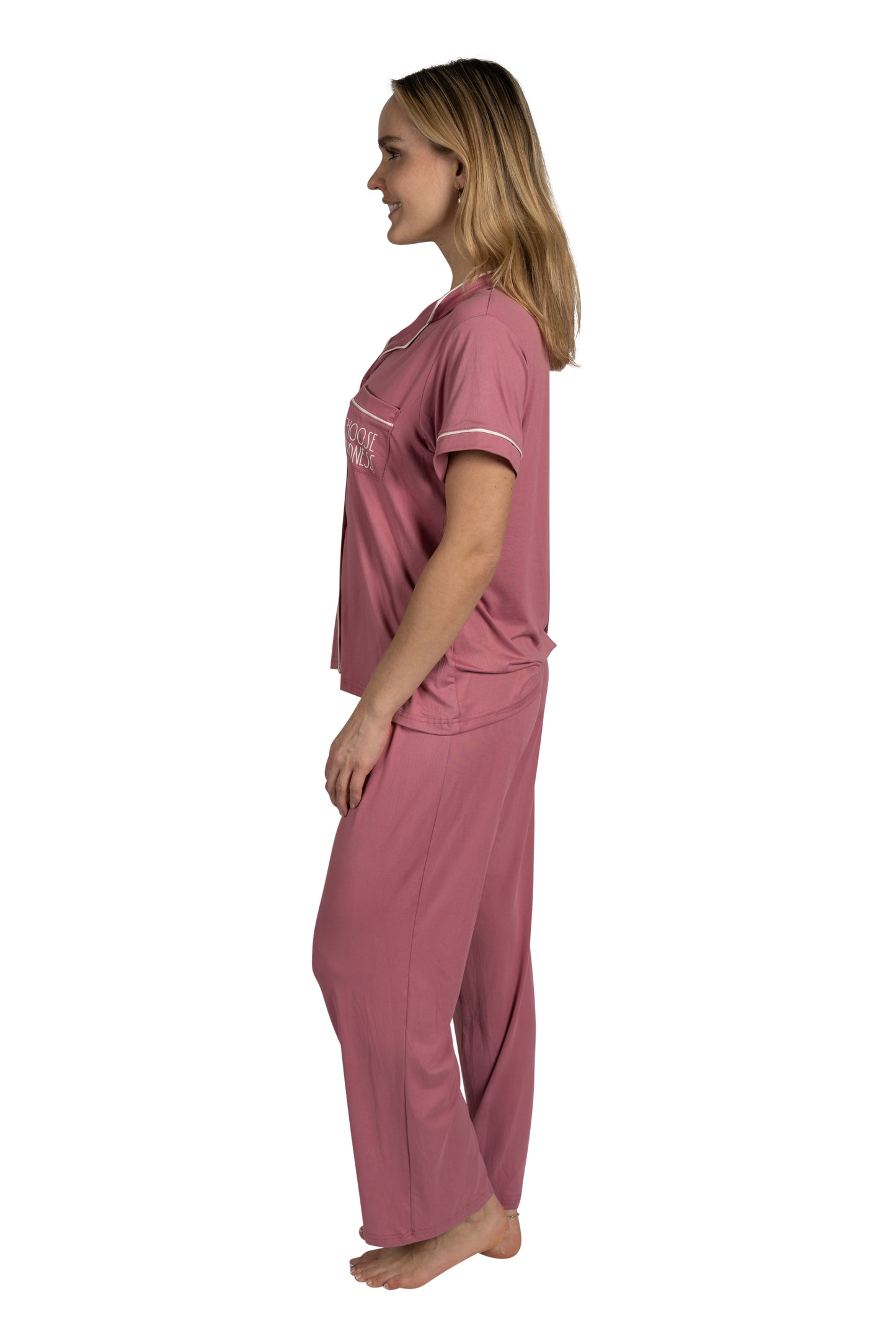 Women's "CHOOSE KINDNESS" 3-Piece Pajama Set Short Sleeve Notch Collar Top, Shorts, and Comfy Pants Pj Set