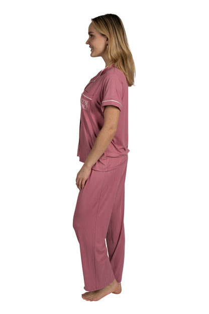 Women's "CHOOSE KINDNESS" 3-Piece Pajama Set Short Sleeve Notch Collar Top, Shorts, and Comfy Pants Pj Set