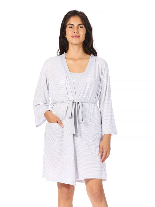 Women's "DREAM" 3-Piece Cami Shorts and Robe Travel Pajama Set - Rae Dunn Wear - W Travel Set