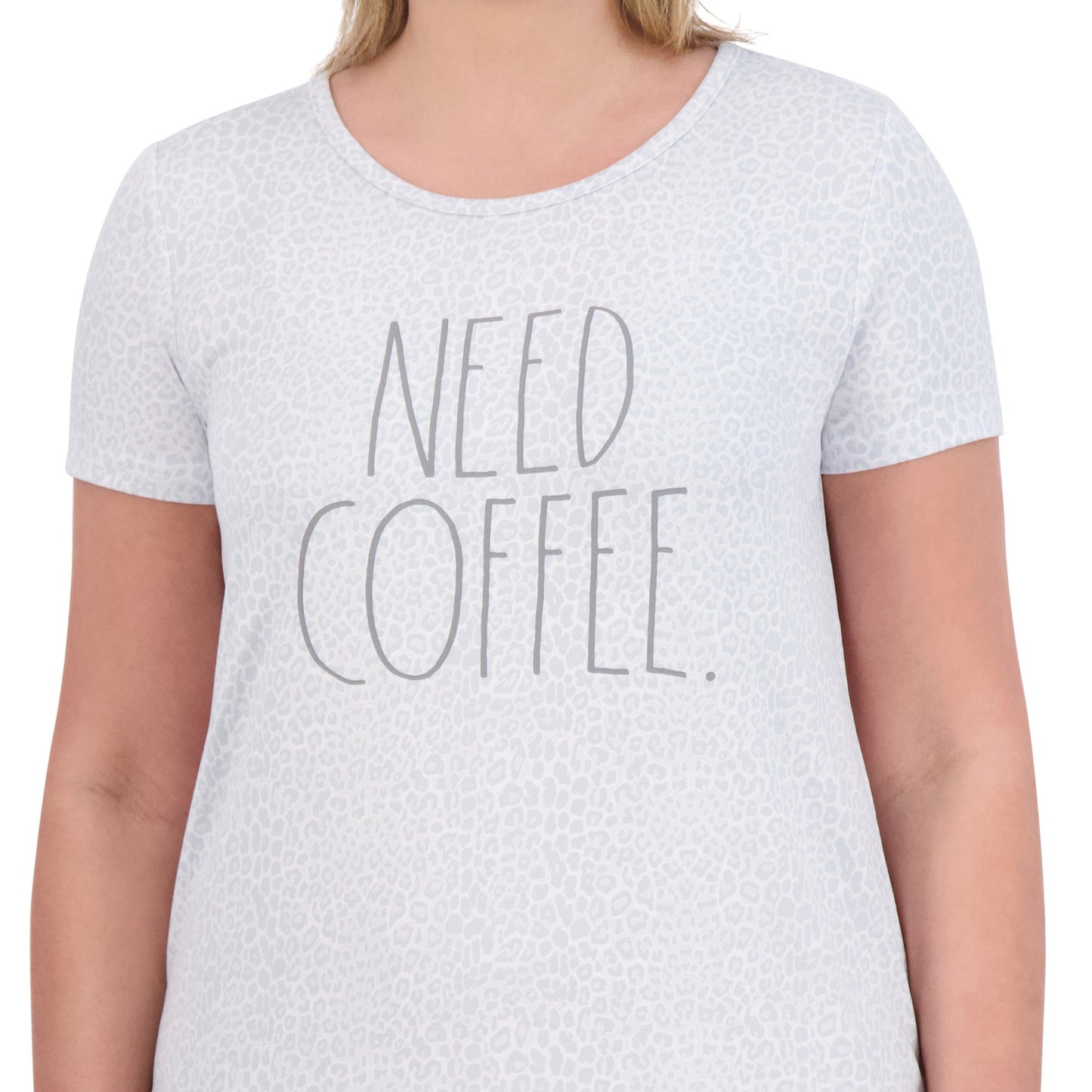 Women's "NEED COFFEE" Short Sleeve Leopard Print HiLo Nightshirt - Rae Dunn Wear - W Nightshirt