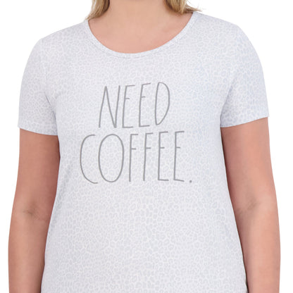 Women's "NEED COFFEE" Short Sleeve Leopard Print HiLo Nightshirt - Rae Dunn Wear - W Nightshirt