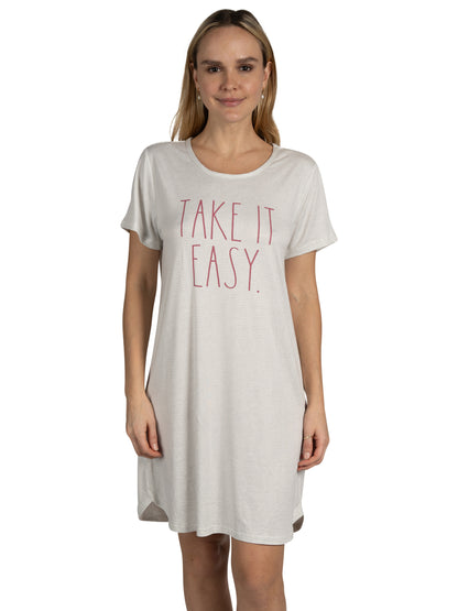 Women's 2-Pack Short Sleeve Shirttail Nightshirts Grey "OUT OF OFFICE" & "TAKE IT EASY"