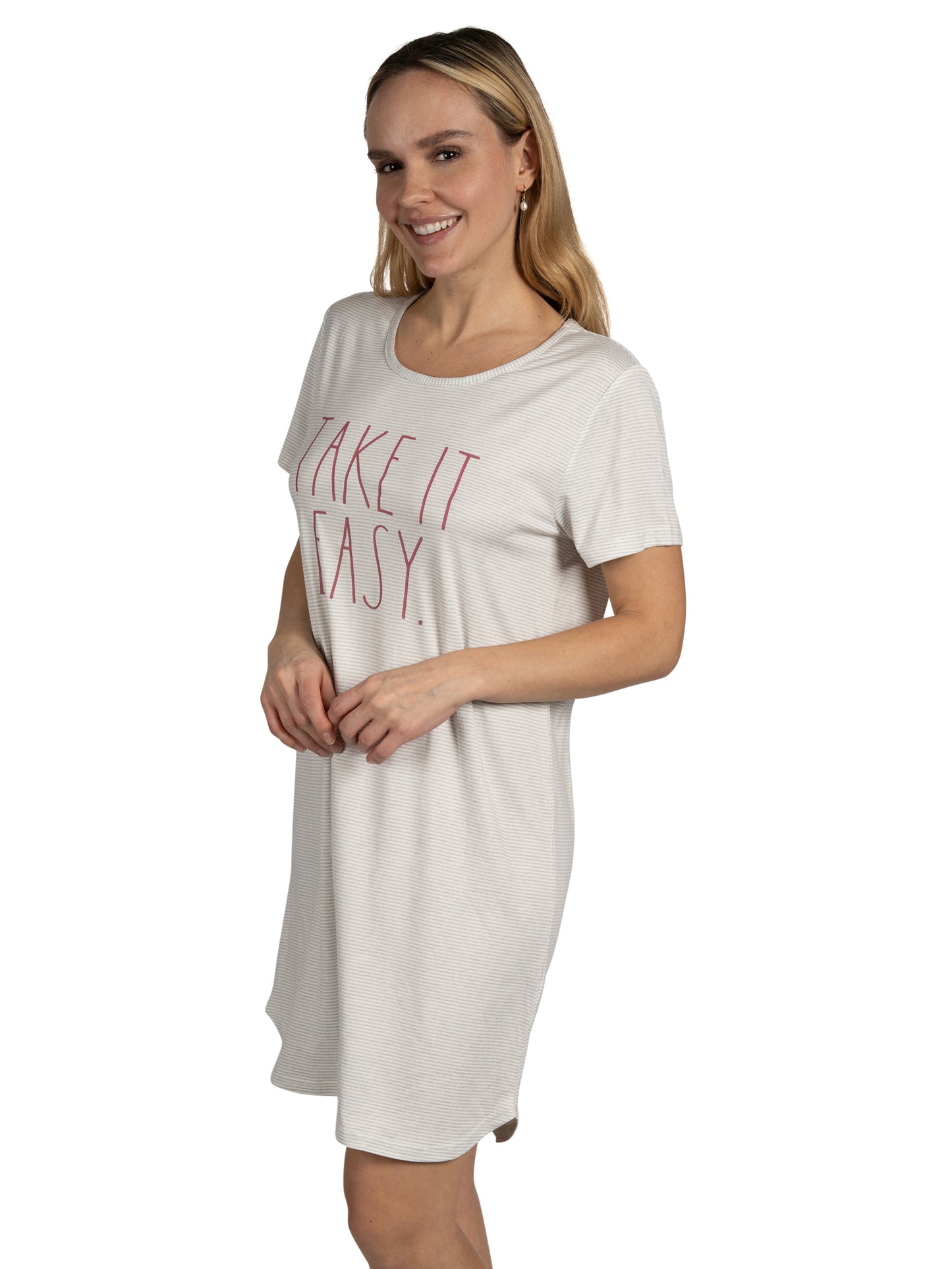 Women's 2-Pack Short Sleeve Shirttail Nightshirts Grey "OUT OF OFFICE" & "TAKE IT EASY"