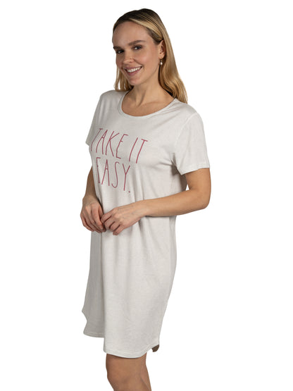 Women's 2-Pack Short Sleeve Shirttail Nightshirts Grey "OUT OF OFFICE" & "TAKE IT EASY"