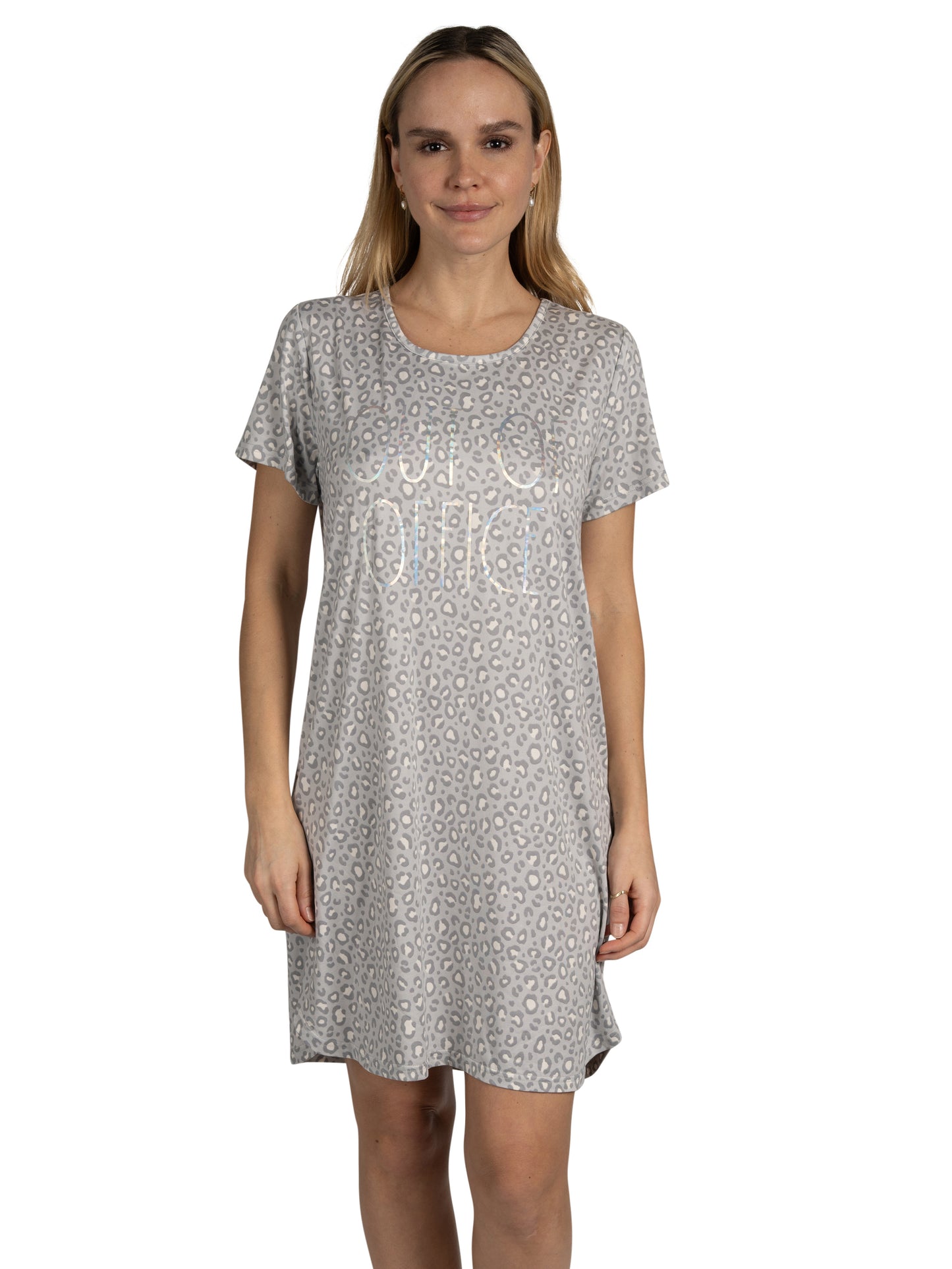 Women's 2-Pack Short Sleeve Shirttail Nightshirts Grey "OUT OF OFFICE" & "TAKE IT EASY"