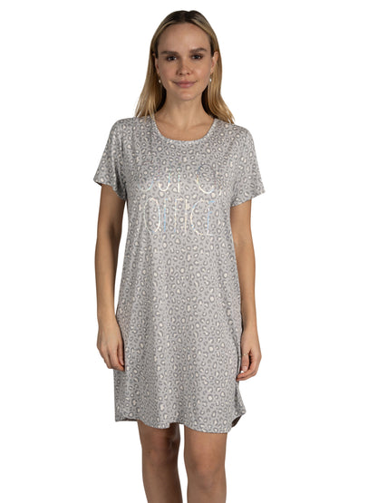 Women's 2-Pack Short Sleeve Shirttail Nightshirts Grey "OUT OF OFFICE" & "TAKE IT EASY"