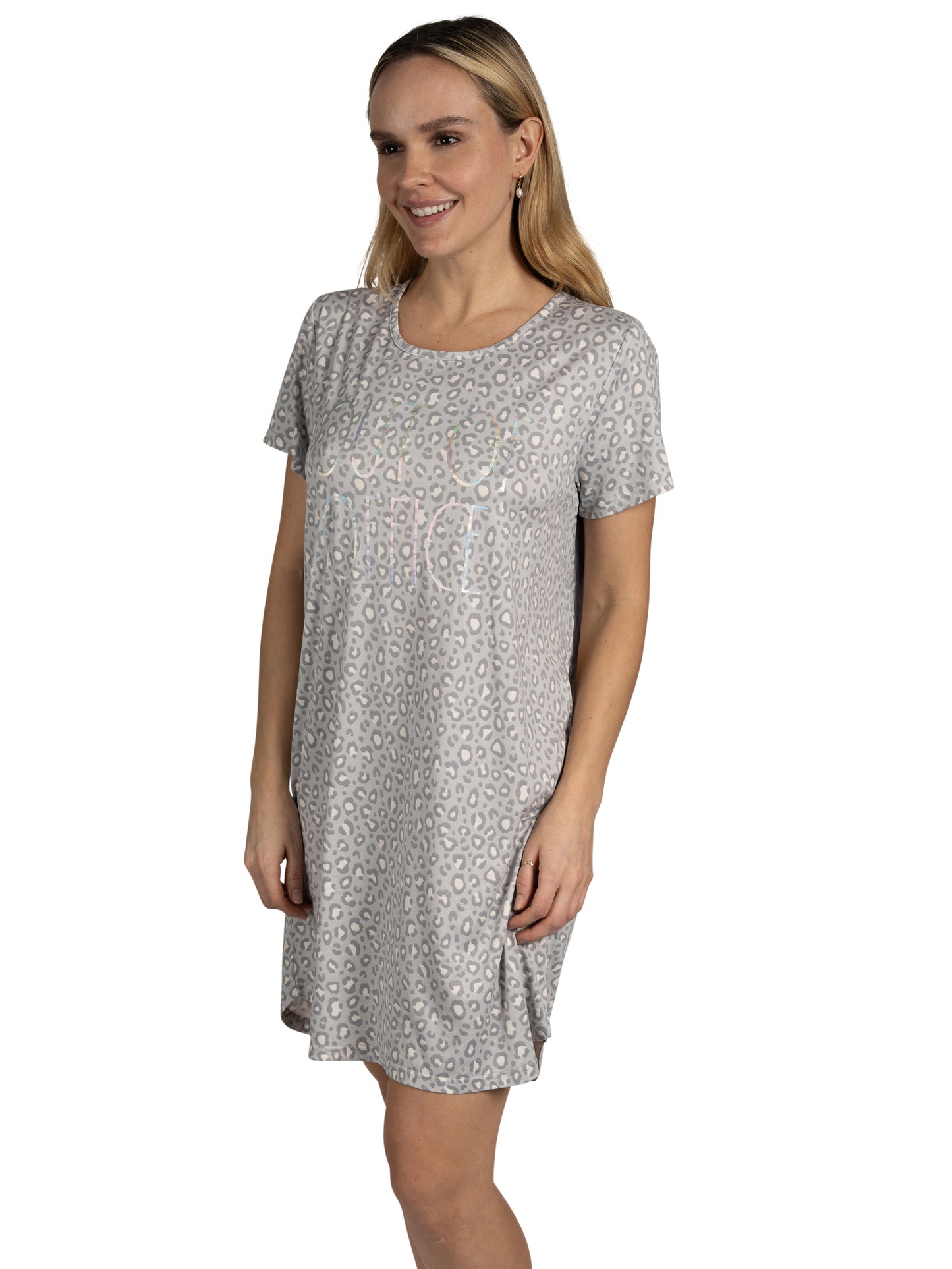 Women's 2-Pack Short Sleeve Shirttail Nightshirts Grey "OUT OF OFFICE" & "TAKE IT EASY"