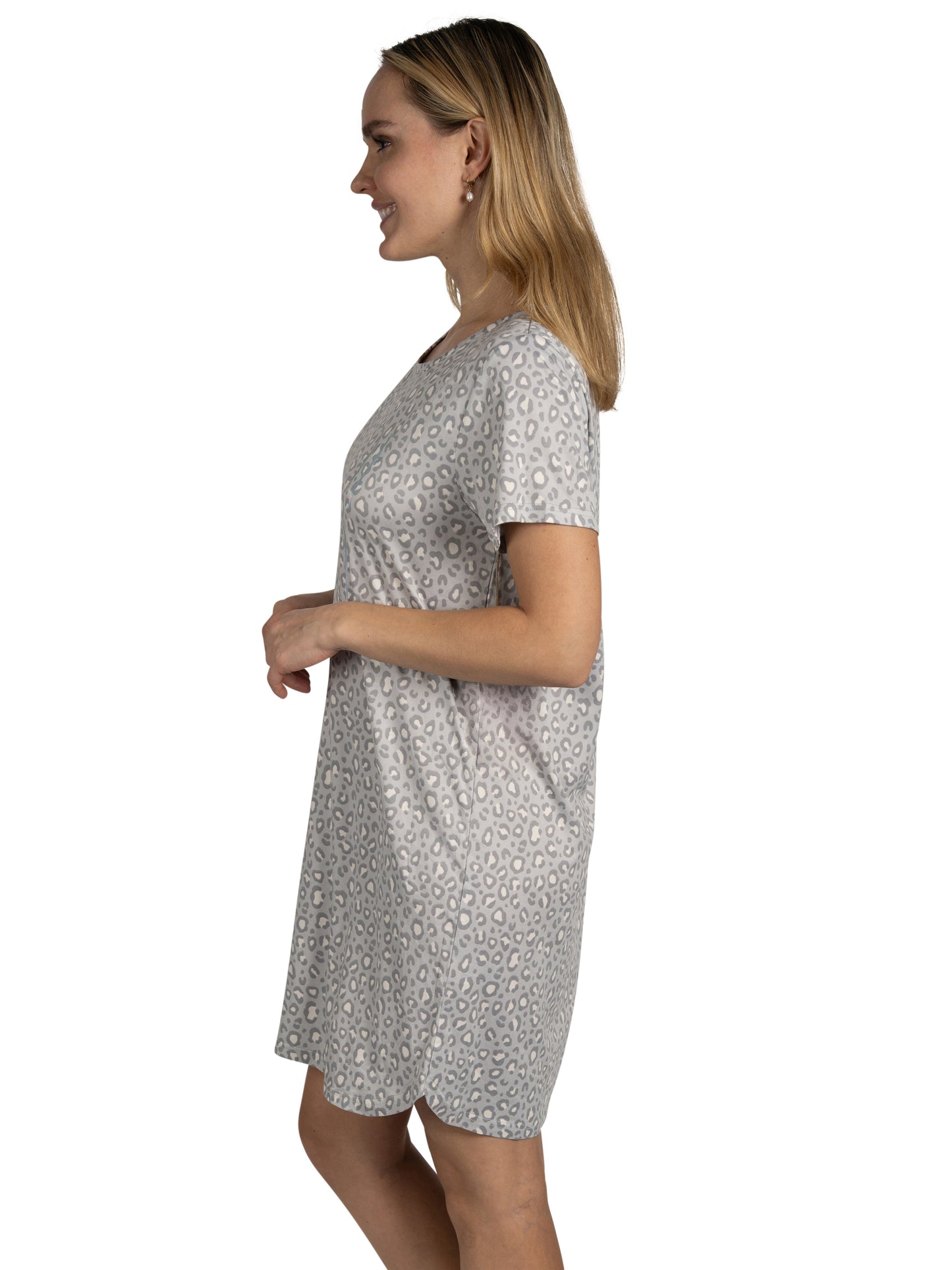 Women's 2-Pack Short Sleeve Shirttail Nightshirts Grey "OUT OF OFFICE" & "TAKE IT EASY"