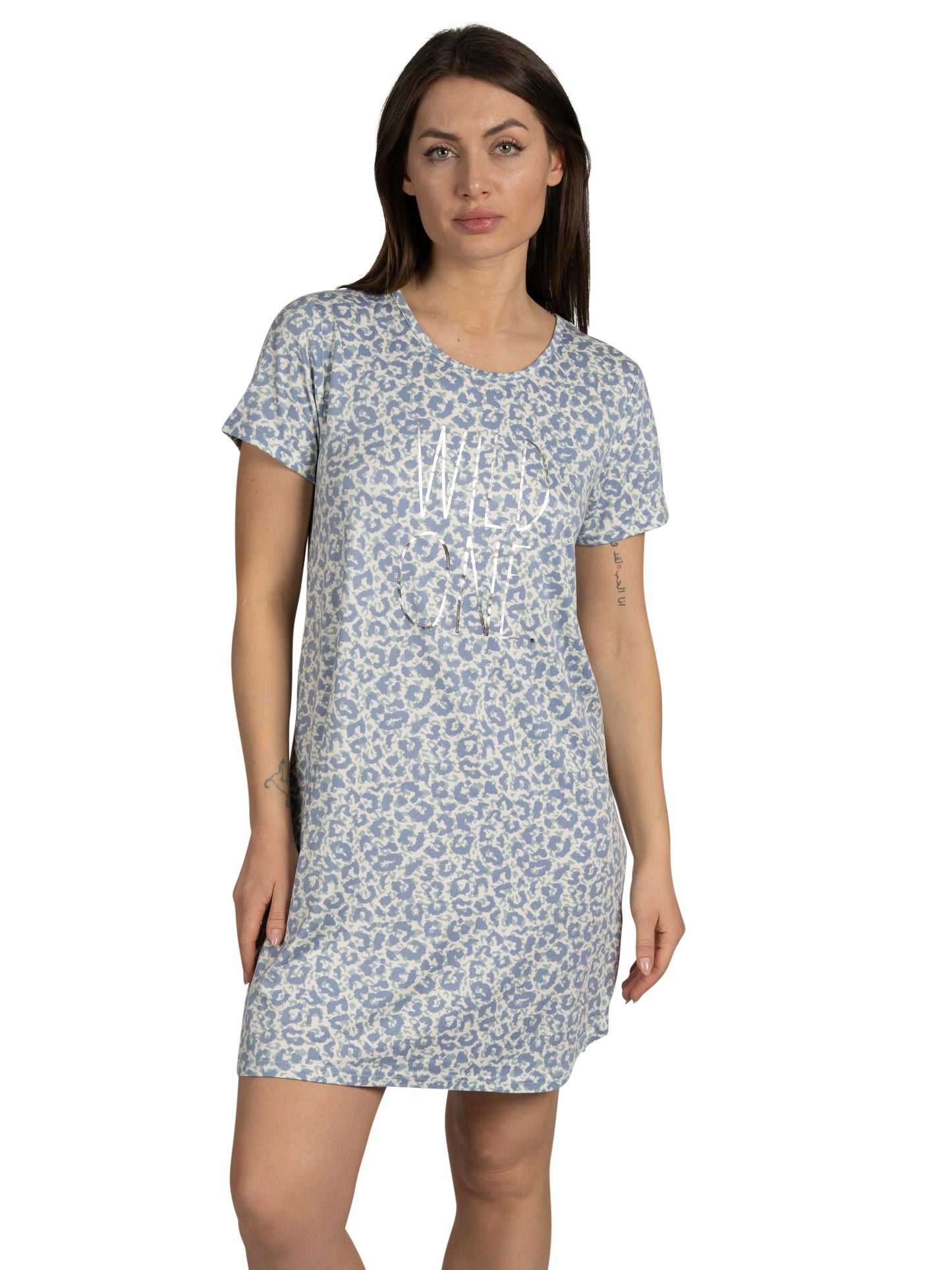 Women's 2-Pack Short Sleeve Shirttail Nightshirts Blue "LET ME SLEEP" & "WILD ONE"