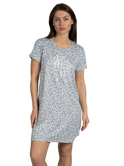 Women's 2-Pack Short Sleeve Shirttail Nightshirts Blue "LET ME SLEEP" & "WILD ONE"