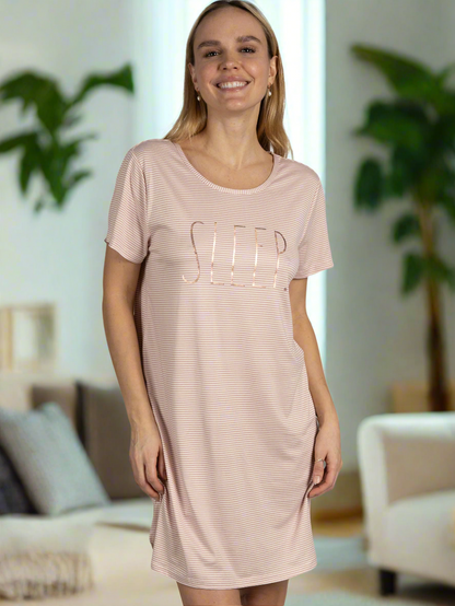 Women's 2-Pack Short Sleeve Shirttail Nightshirts Grey Pink "SLEEP" & "GRATEFUL"