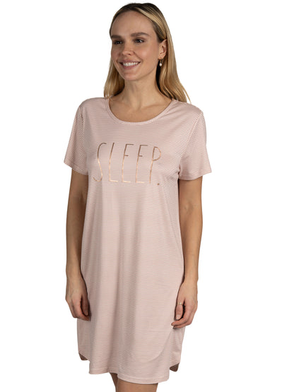 Women's 2-Pack Short Sleeve Shirttail Nightshirts Grey Pink "SLEEP" & "GRATEFUL"