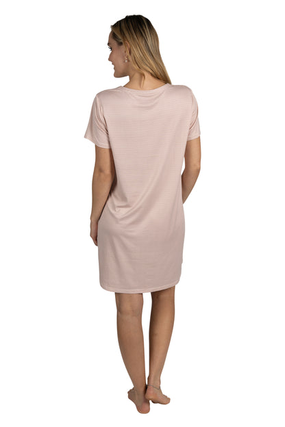 Women's 2-Pack Short Sleeve Shirttail Nightshirts Grey Pink "SLEEP" & "GRATEFUL"