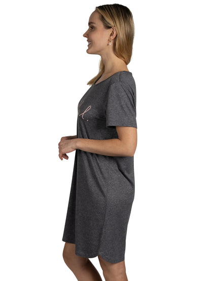 Women's 2-Pack Short Sleeve Shirttail Nightshirts Grey Pink "SLEEP" & "GRATEFUL"