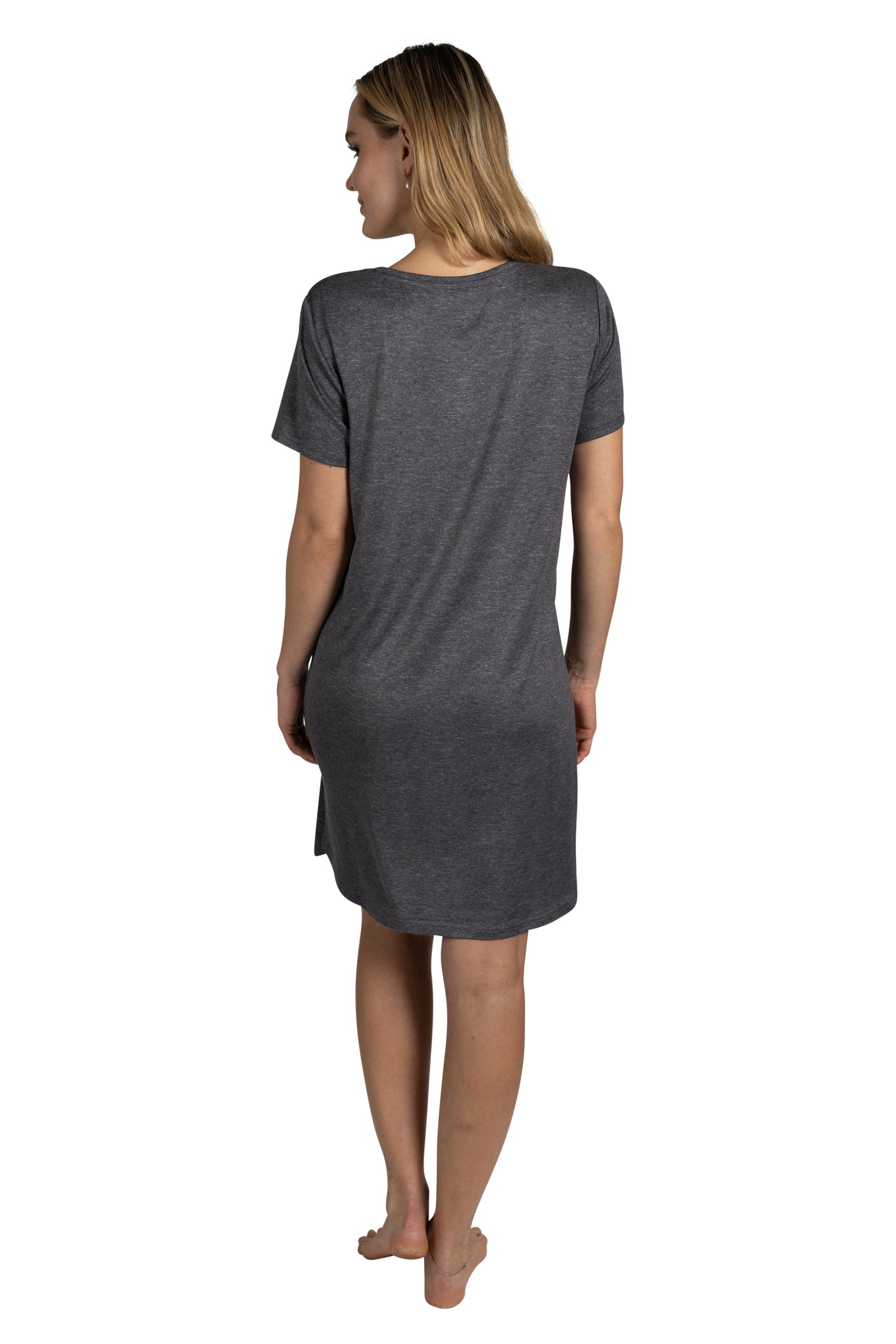 Women's 2-Pack Short Sleeve Shirttail Nightshirts Grey Pink "SLEEP" & "GRATEFUL"