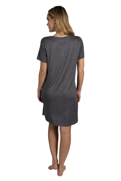 Women's 2-Pack Short Sleeve Shirttail Nightshirts Grey Pink "SLEEP" & "GRATEFUL"