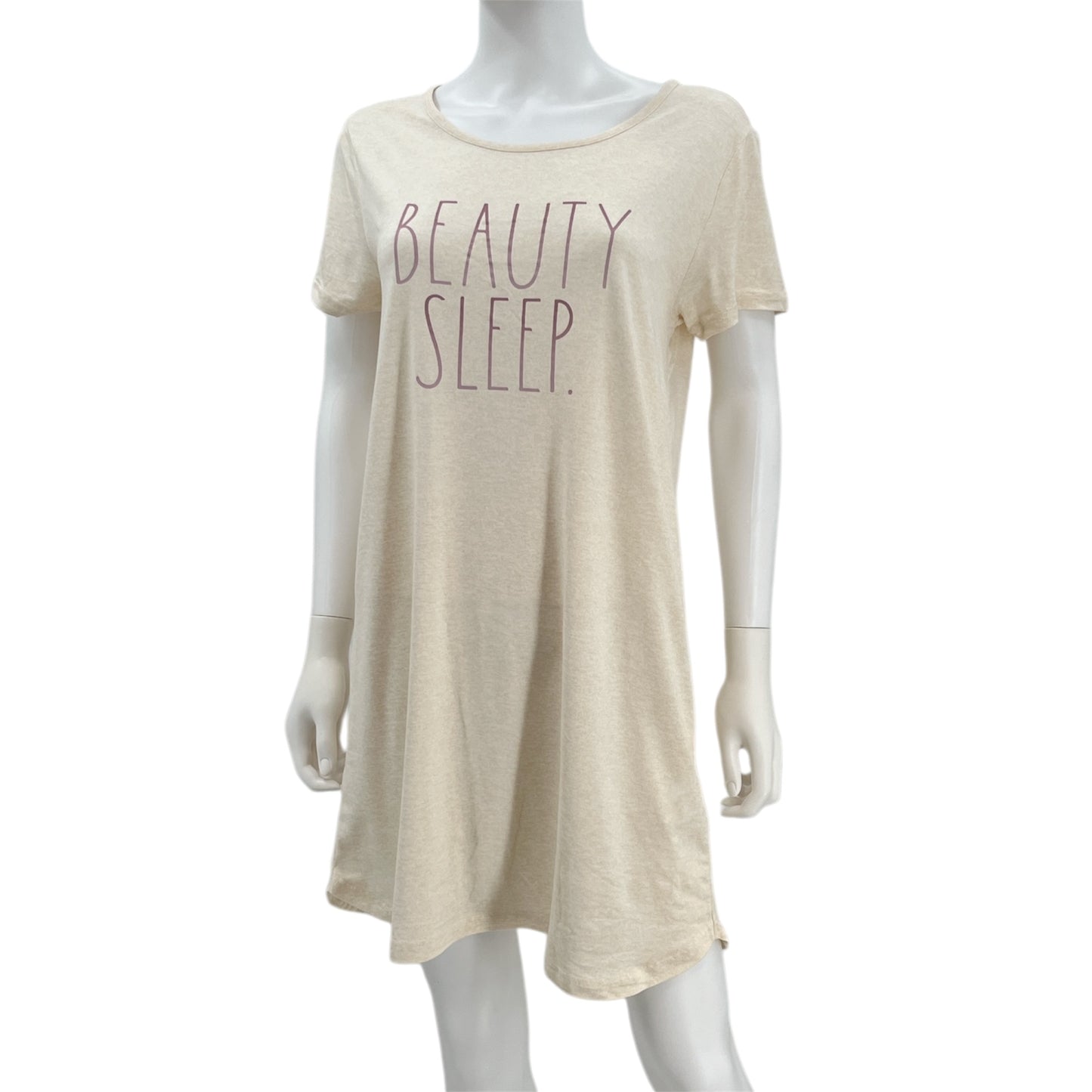 RAE DUNN Women's 2-Pack Short Sleeve Shirttail Nightshirt Recycled, Pink Polka Dot and Oatmeal, M