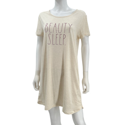 RAE DUNN Women's 2-Pack Short Sleeve Shirttail Nightshirt Recycled, Pink Polka Dot and Oatmeal, M